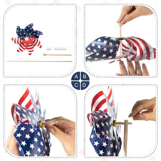Glitzhome® 32" Plastic Stars & Stripes Patriotic Windmill Set